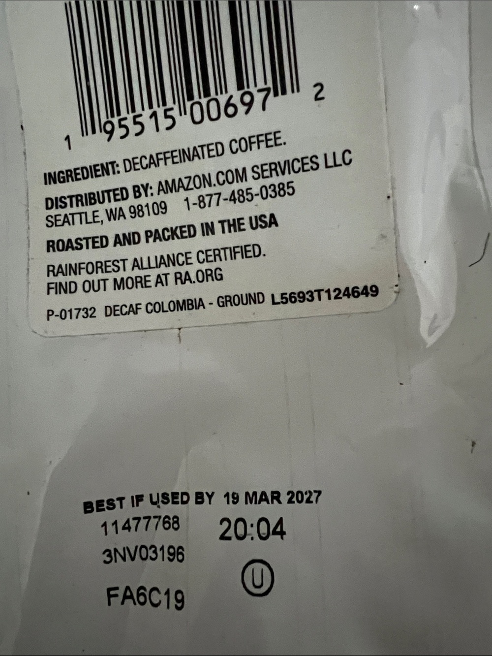 Amazon fresh decaf Columbia medium roast ground coffee 2 12oz bags NEW - Picture 2 of 7